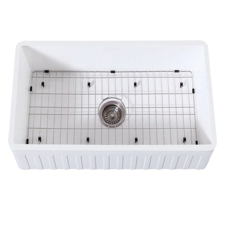 Gourmetier Solid Apron Front Farmhouse Sgl Bowl Kitchen Sink W/Strainer & Grid KGKFA301810CD